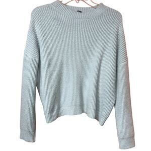 Forever 21 Cropped Blue Knit Sweater Women’s Small Ribbed Long Sleeve Cozy